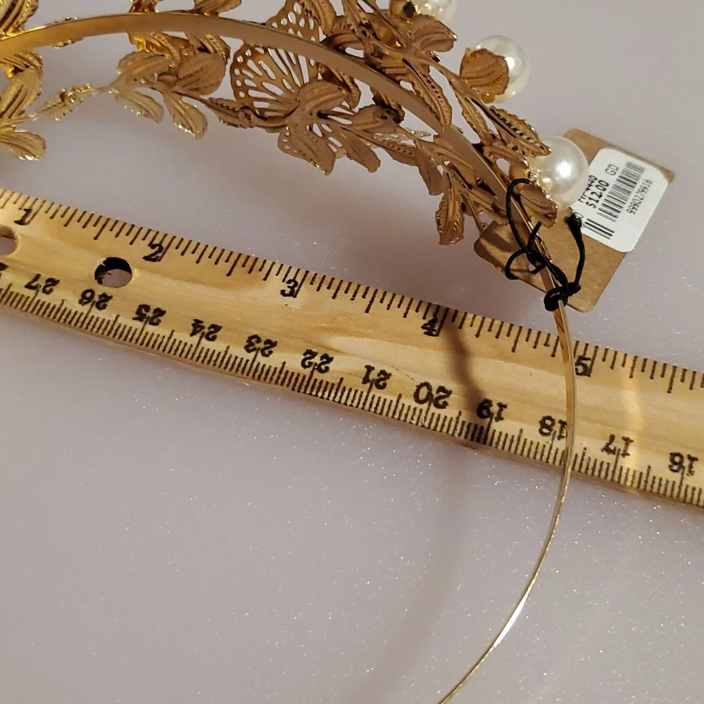 Goldtone Rhinestones faux pearls roses and butterflies headband NWT wedding prom